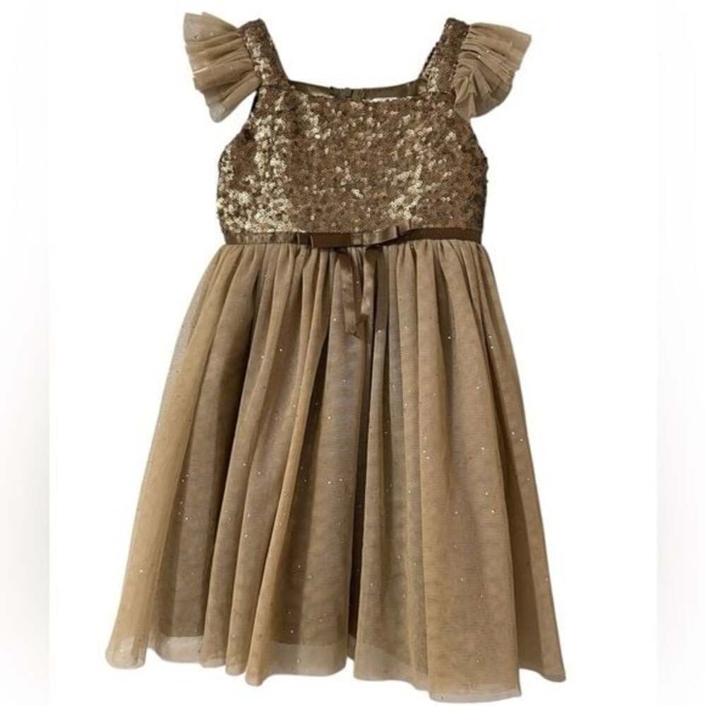Popatu - Sequin Bodice Flutter-Sleeve Tulle Dress